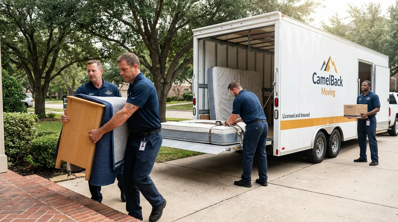 Crew loading residential truck for cross-state move from Wayland, MA